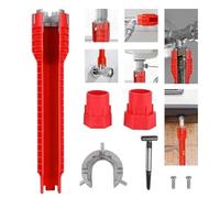 SXCCNW e robinet 8 en 1, clé à vaisselle multifonctionnelle, outil d'installation de lavabo, robinet de lavabo installateur pour lavabo outil d'installation clé à vaisselle rouge