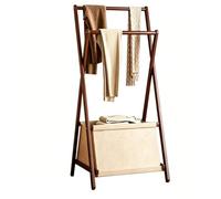 SXDHOCDZ Porte-Manteau sur Pied en Bambou avec Petit Panier à Linge Sale, Organisateur de Rangement pour Salon et Placard(Walnut,A)