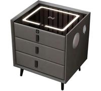 SXEHPAO Table de Chevet Intelligente avec Serrure à Empreinte Digitale, Chargeur sans Fil, Port USB, lumières LED et Haut-Parleur pour Chambre Moderne