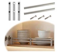 SXEVZOO Rails en Acier Inoxydable pour étagères de Cuisine, kit de Barres de Protection pour étagères Ouvertes en Bois de 30 cm à 120 cm de Long(Silver,L62cm/24.4")