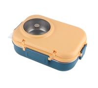 Sxhlseller Boîte à Déjeuner Thermique 1100 Ml, Récipient à en Acier Inoxydable 304 avec 3 Compartiments, Comprend un Bol à Soupe, des Baguettes et une Cuillère, Design Anti-fuite en Rose (bleu jaune)
