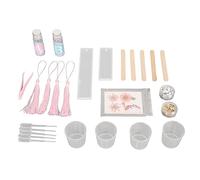 Sxhlseller Ensemble de Moules en Résine pour Marque-page, Kit de Moulage en Silicone avec Résine A et B, Pompons en Aluminium, Fleurs Séchées, Gobelets, Compte-gouttes et Outils pour Bricolage, (PINK)