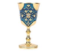 Sxhlseller Gobelet Médiéval en Métal fabriqué à la Main |Gobelet à Boire en Strass plaqué or et émail Bleu, pour Mariage, Décoration Vintage, Fête