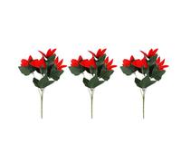 Sxhlseller Lot de 3 Buissons de Poinsettia Rouges Artificiels |Bouquet de Fleurs en Fausse Soie pour Décoration de Noël, Intérieur et extérieur. (Rouge)