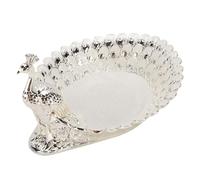 Sxhlseller Plateau de Service de Fruits de Paon élégant |Plat à Bonbons en Alliage d'aluminium pour Collations, Fête, Buffet de Mariage et Décoration Intérieure, 8,66 X 6,5 X 4,33 Pouces (SILVER)