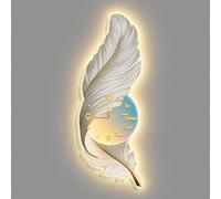 SXSKPP Horloge Murale décorative en Forme de Plume avec éclairage LED, Sculpture Artistique de Luxe, Applique élégante pour Salon, Salle à Manger, Chambre ou Couloir, B, 54 x 150 cm