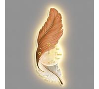 SXSKPP Horloge Murale décorative en Forme de Plume avec éclairage LED, Sculpture Artistique de Luxe, Applique élégante pour Salon, Salle à Manger, Chambre ou Couloir, A, 35 x 100 cm