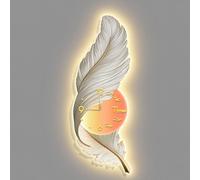 SXSKPP Horloge Murale décorative en Forme de Plume avec éclairage LED, Sculpture Artistique de Luxe, Applique élégante pour Salon, Salle à Manger, Chambre ou Couloir, E, 54 x 150 cm