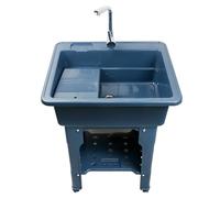 SXSLTSA Évier de buanderie en Plastique avec Planche à Laver, Robinet d'eau Chaude et Froide, kit de vidange, pour Garage, sous-Sol ou Jardin.