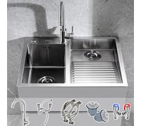 SXSLTSA Évier de Cuisine en Acier Inoxydable SUS304 avec Planche à Laver, Robinet Multifonction pour la Maison, Le Camping-Car et Le sous-Sol, idéal pour la buanderie, Le Garage, Le sous-s