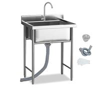 SXSLTSA Évier de Cuisine extérieure en Acier Inoxydable 304, cuve Unique, Utilitaire, pour Restaurant, Traiteur, Poste de Travail Commercial avec robinetterie