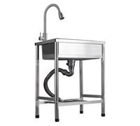SXSLTSA Évier Utilitaire en Acier Inoxydable, évier de Cuisine Mobile avec étagère de Rangement, sur Pied, extérieur, Robinet Extensible à 360°, lavabo Multifonctionnel pour l'intérieur
