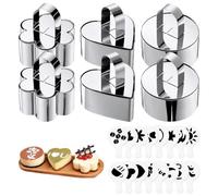 Sxutop 6 Pièces Cercle Patisserie 8 cm Anneaux à Dessert Petits Cercles à Pâtisserie Emporte Piece avec Poussoir et Modèle Cercle de Présentation Cuisine pour Dessert Gâteau Mousse Biscuit (3 Formes)