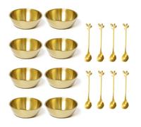 Sxutop 8 Pièces Coupelle Inox Doré Bol à Trempette en Acier Inoxydable avec Cuillères Dorées Coupelles Sauce Soja Petits Bols Doré pour Tapas et Sauces Apéritifs Sushis Épices (8.2 x 3 cm)
