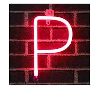 SXWNBIFH Veilleuse Lumineuse néon en Forme de Lettre, veilleuse LED néon Murale décorative pour Chambre d'enfant, Fonctionne sur Piles USB, Rouge (P)