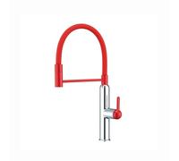 SXWYLZ Robinet D'Évier avec Tuyau Flexible en Silicone Mitigeur Cuisine Douchette Extractible Pivotant à 360° Robinet Mélangeur à 2 Modes Poignée Unique Eau Chaude et Froide,Rouge + Chromé