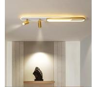 SXYSXYSXY Plafonnier LED ovale long avec 2 spots orientables fer laqué doré acrylique 55W trois couleurs modulable spot uniquement blanc chaud salon couloir salle à manger 100x12x5cm