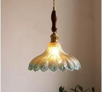 SXYSXYSXY Suspension vintage verre relief plume paon dégradé lampe suspendue laiton bois noyer câble doré ajustable 2m douille E27 salle à manger chambre comptoir 25 * 30cm