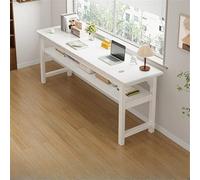 SXZenSpace Bureau électrique Extra Long à Hauteur réglable, Pieds Robustes en Bois Massif, Poste de Travail Assis-Debout pour la Maison, Le Bureau ou Le Salon (Marron/Blanc)