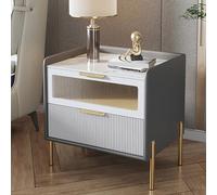SXZenSpace Table de Chevet avec tiroir, Meuble de Chambre, Table de Nuit Moderne avec Rangement, Armoire en Cuir Microfibre, Bureau d'appoint, Plateau en Pierre, pour Salon