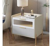 SXZenSpace Table de Chevet avec tiroir, Meuble de Chambre, Table de Nuit Moderne avec Rangement, Armoire en Cuir Microfibre, Bureau d'appoint, Plateau en Pierre, pour Salon