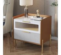 SXZenSpace Table de Chevet avec tiroir, Meuble de Chambre, Table de Nuit Moderne avec Rangement, Armoire en Cuir Microfibre, Bureau d'appoint, Plateau en Pierre, pour Salon