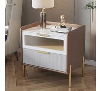 SXZenSpace Table de Chevet avec tiroir, Meuble de Chambre, Table de Nuit Moderne avec Rangement, Armoire en Cuir Microfibre, Bureau d'appoint, Plateau en Pierre, pour Salon