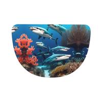 SXZVVBN Paillasson en flanelle demi-lune pour l'intérieur Motif requin sous-marin corail