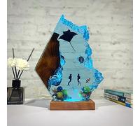 Syagot Lampe océanique en résine époxy, veilleuse LED raie manta et plongeurs, lampe de table pour décoration intérieure, souvenir d'aventure sous-marine de plongeur (Bleu,6×4 pouce)