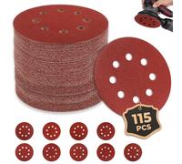 SYCEES 115Pcs Disque Abrasif 125mm Grains 40-400, 8 Trous Ponçage/Polissage
