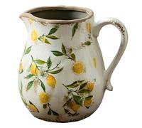 Syddol Vase vintage en céramique motif citron, pot à fleurs rustique craquelé pour fleurs fraîches, pot décoratif étanche pour cuisine et décoration d'intérieur (taille S 16 cm/L 20 cm) (taille L)