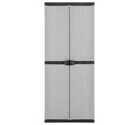 SYDE Armoire de jardin 3 étagères gris et noir 68 x 40 x 168 cm | PVC et PP résistant pour extérieur, verrouillable, design compact