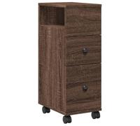 SYDE Armoire de salle de bain étroite avec roulettes en bois de chêne | 4 roulettes pivotantes, 2 verrouillables, tiroirs avec guides métalliques, multi-usages pour salle de bain, cuisine, salon