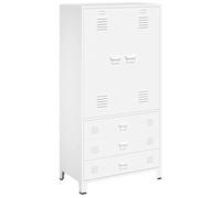 SYDE Armoire industrielle en métal blanc 90 x 50 x 180 cm | 2 étagères, 1 crochet en tissu, porte-étiquettes, sorties d'air, nettoyage facile