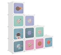 SYDE Armoire pour enfant Cube 10 cubes PP blanc | Structure en acier robuste, motifs de dessins animés, montage avec maillet en bois, résistant à l'eau