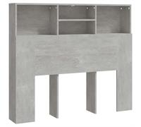 SYDE Armoire tête de lit gris béton 120 x 19 x 103,5 cm | Contreplaqué résistant, 4 compartiments, fixation murale incluse