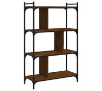 SYDE Bibliothèque 4 étagères bois ingénierie marron chêne 76 x 32 x 123 cm | Structure métallique industrielle, pieds réglables, grand rangement, fixation murale incluse