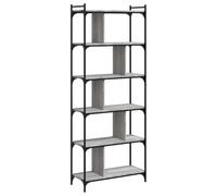 SYDE Bibliothèque 6 étagères en bois gris Sonoma 76 x 32 x 192 cm | Structure métallique industrielle, pieds réglables, résistant à l'humidité, fixation murale incluse