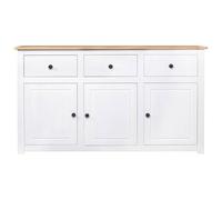 SYDE Buffet en bois massif pin blanc 135 x 40 x 80 cm | 3 tiroirs, 3 compartiments, surface pour décoration, nettoyage et montage faciles