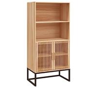 SYDE Buffet haut en bois contreplaqué 60 x 35 x 125 cm | 2 portes, 2 étagères, pieds en fer, portes en pin massif, style scandinave