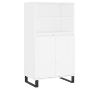 SYDE Buffet haut en bois contreplaqué blanc 60 x 36 x 110 cm | 6 compartiments, portes rabattables, pieds en métal, style industriel, fixation murale incluse