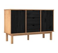 SYDE Buffet OTTA Noir 113,5 x 43 x 73 cm Bois de pin massif | 3 tiroirs, 2 portes, style scandinave, finition cirée, pour salon et salle à manger