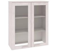SYDE Buffet supérieur HAMAR en bois massif pin blanc 85 x 35 x 100 cm | 3 étagères stables, portes en verre anti-poussière, rangement supplémentaire pour décoration