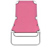 SYDE Chaise longue pliable en acier et tissu Oxford rose | Dossier réglable, structure en acier avec revêtement en poudre, utilisation dans le jardin et la plage, pliage facile