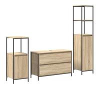 SYDE Ensemble de meubles de salle de bain 3 unités chêne Sonoma 90 x 34,5 x | Bois durable, étagères et portes, pieds en métal noir, design moderne, nettoyage facile