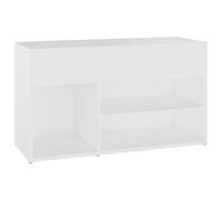 SYDE Meuble à chaussures en bois contreplaqué blanc 80 x 30 x 45 cm | 2 étagères, compartiment latéral, coffre pour accessoires, siège supérieur pour se chausser