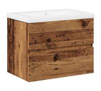 SYDE Meuble avec lavabo intégré en bois vieilli | Montage mural, grand tiroir, contreplaqué résistant à l'humidité, bonde inclus