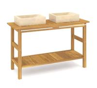SYDE Meuble de salle de bain en bois teck avec 2 lavabos marbre | Porte-serviettes inclus, 4 pieds stables, rangement sous lavabo, fabriqué à la main