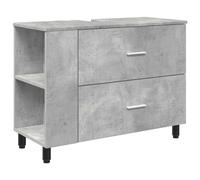 SYDE Meuble de salle de bain gris béton 80 x 35 x 60 cm | Bois résistant, pieds métalliques réglables, porte adaptable, grand espace de rangement intérieur