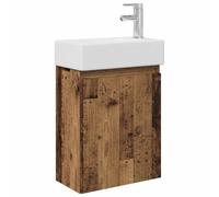 SYDE Module de salle de bain avec robinetterie en bois vieilli | Montage mural, robinet mélangeur chaud/froid, bonde à bouton-poussoir, portes réversibles